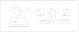 SEPA-Lastschrift-Logo in Weiß - SEPA-Lastschrift ist eine Zahlungsart bei RUNDAS