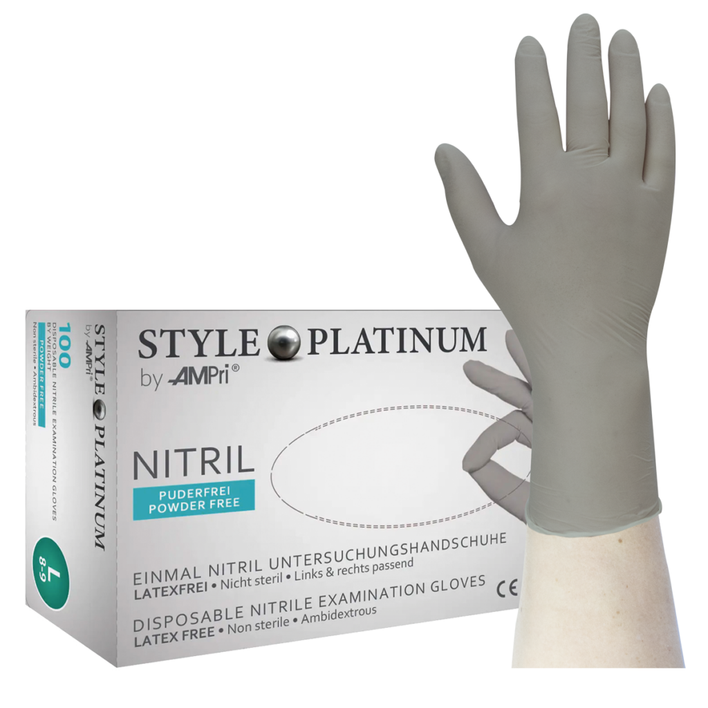 Style Platinum - Nitrilhandschuhe grau, puderfrei, 100 Stück