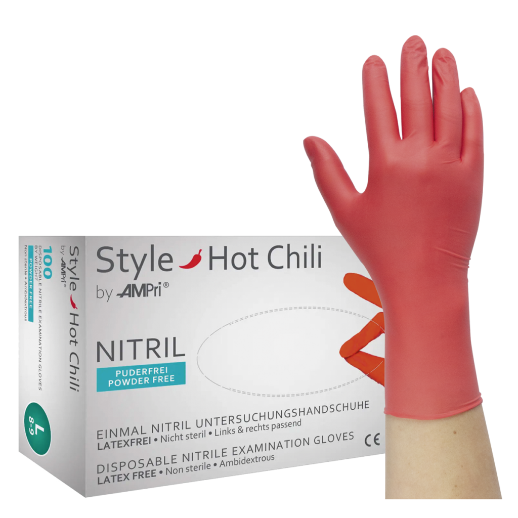 Style Hot Chili - Nitrilhandschuhe rot, puderfrei, 100 Stück