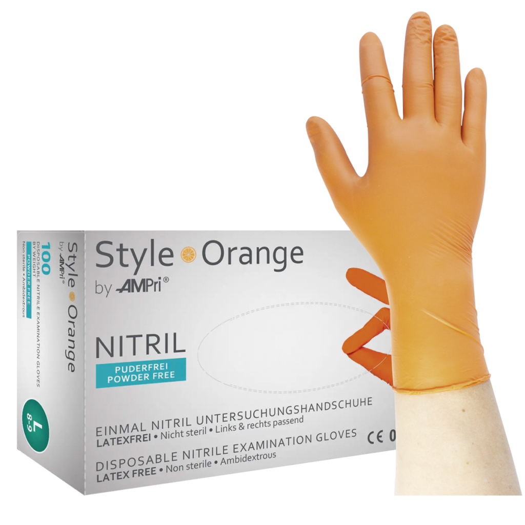 Style Orange - Nitrilhandschuhe orange, puderfrei, 100 Stück