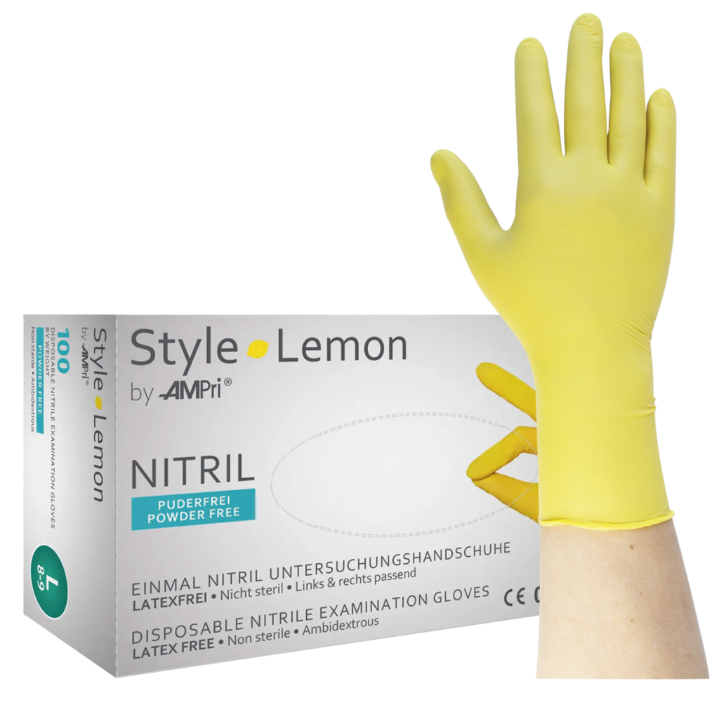 Style Lemon - Nitrilhandschuhe gelb, puderfrei, 100 Stück