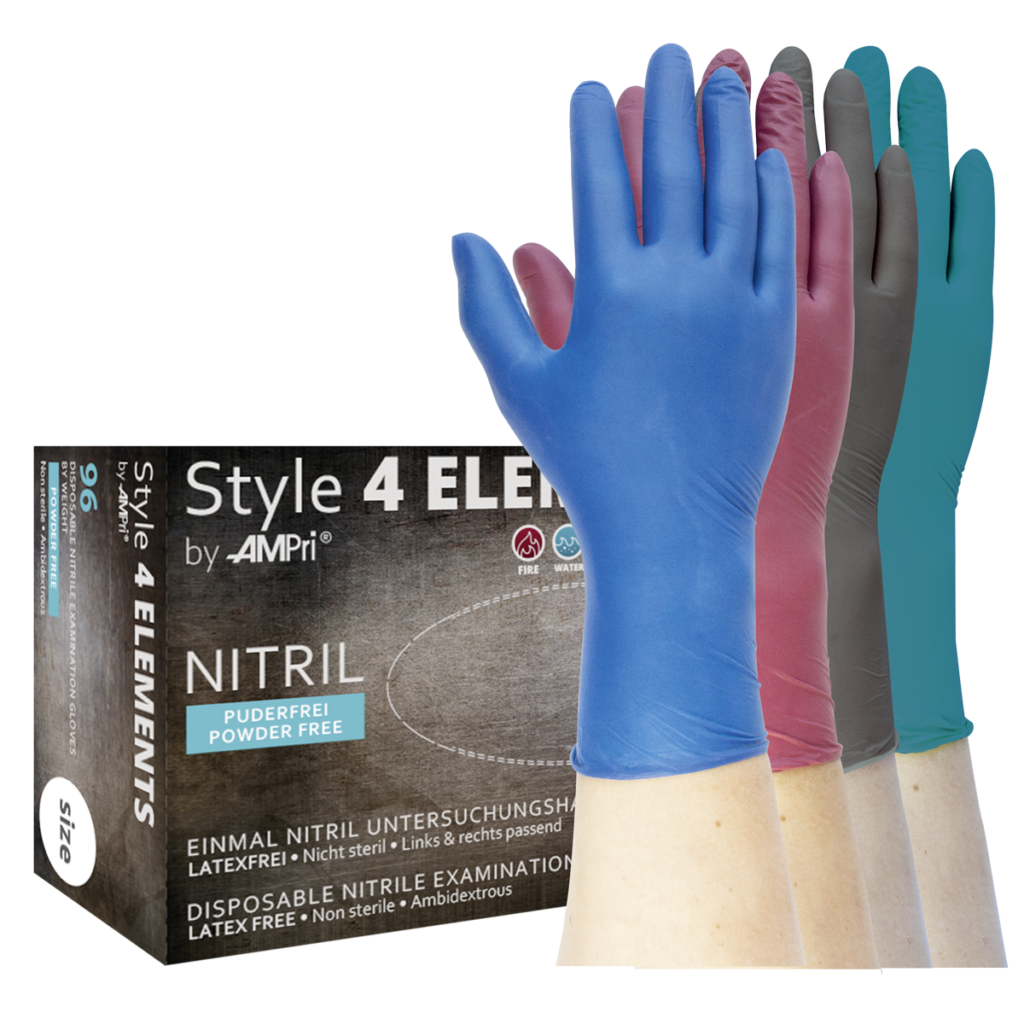 Style 4 Elements - Nitrilhandschuhe, Farbmix, puderfrei, 96 Stück