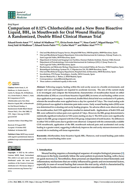 Theravex-BBL-Studie - Comparison of 0.12 Chlorhexidine and a New Bone Bioactive Liquid (...)