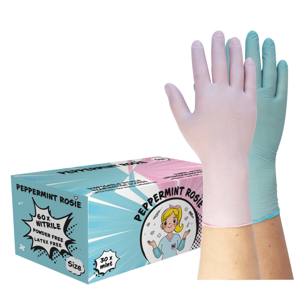 Peppermint Rosie  - Nitrilhandschuhe, Farbmix Mint/Rosa, puderfrei, 60 Stück