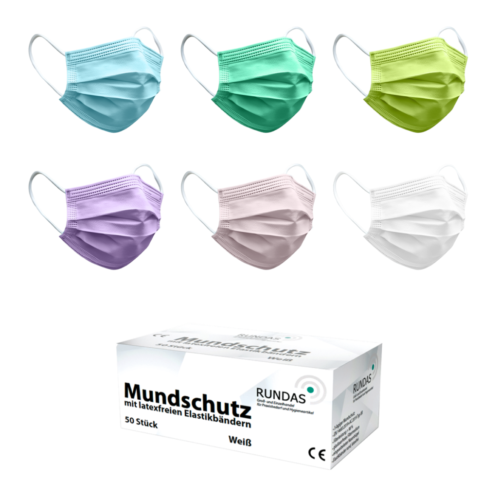 RUNDAS Mundschutz - 3-lagig, mit Elastikbändern, 50 Stück