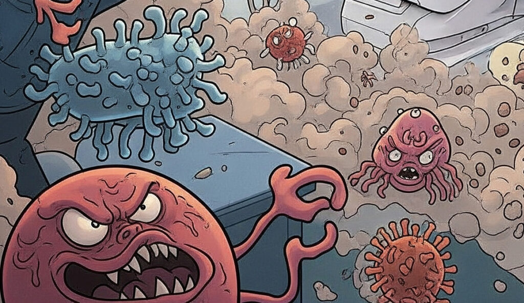 Comichafte Keime in einer Zahnarztpraxis