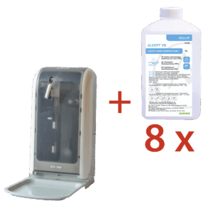 Sonderposten: SARAYA-Bundle mit Sensorspender GUD-1000 plus 8 x Alsoft VB – Händedesinfektion, 1 l