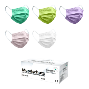 RUNDAS Mundschutz - 3-lagig, mit Elastikbändern, 50 Stück